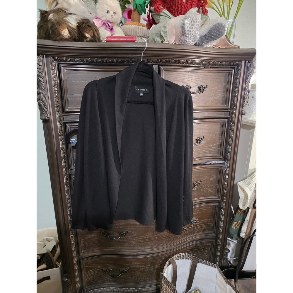 Premise Womens Black Open Front Shawl Collar Cardigan Sweater Size Small Rayon